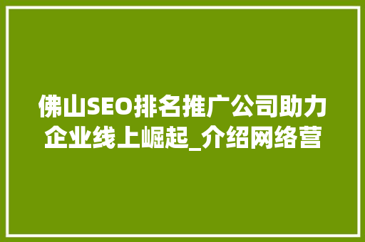 佛山SEO排名推广公司助力企业线上崛起_介绍网络营销新步骤