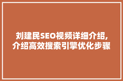 刘建民SEO视频详细介绍,介绍高效搜索引擎优化步骤