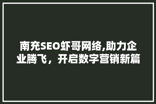 南充SEO虾哥网络,助力企业腾飞，开启数字营销新篇章