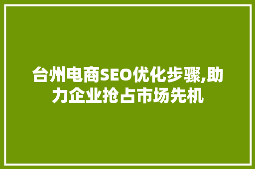 台州电商SEO优化步骤,助力企业抢占市场先机