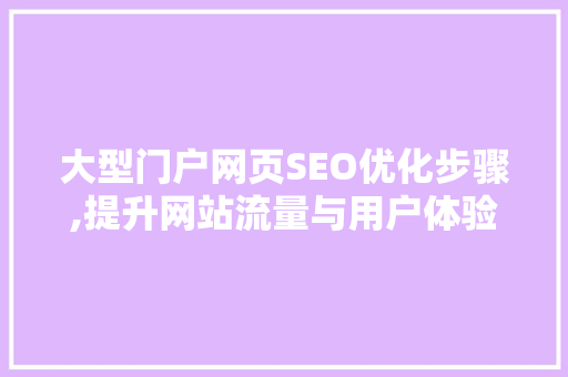 大型门户网页SEO优化步骤,提升网站流量与用户体验