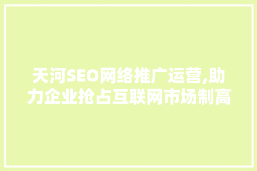 天河SEO网络推广运营,助力企业抢占互联网市场制高点