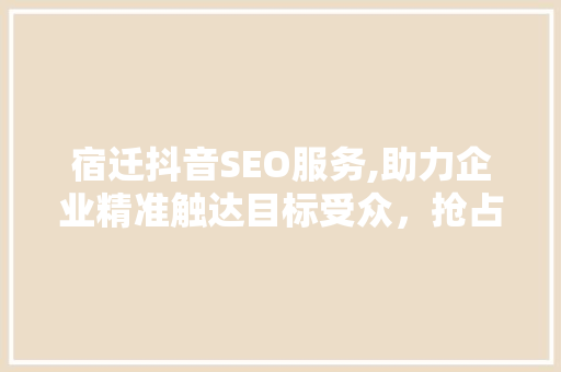 宿迁抖音SEO服务,助力企业精准触达目标受众，抢占市场先机