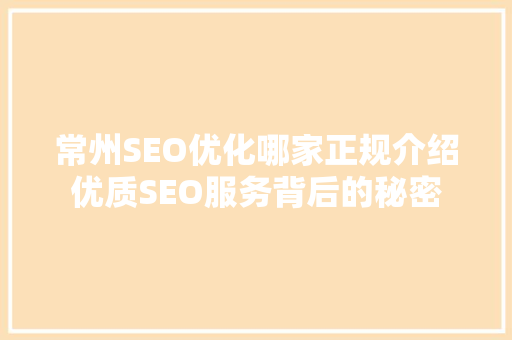 常州SEO优化哪家正规介绍优质SEO服务背后的秘密