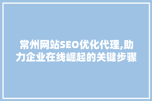 常州网站SEO优化代理,助力企业在线崛起的关键步骤