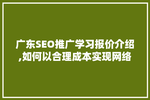 广东SEO推广学习报价介绍,如何以合理成本实现网络营销效益最大化