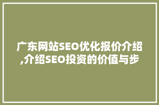 广东网站SEO优化报价介绍,介绍SEO投资的价值与步骤