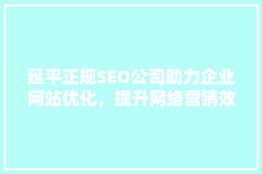 延平正规SEO公司助力企业网站优化，提升网络营销效果