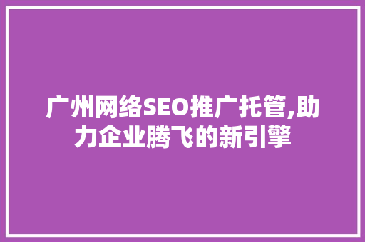 广州网络SEO推广托管,助力企业腾飞的新引擎