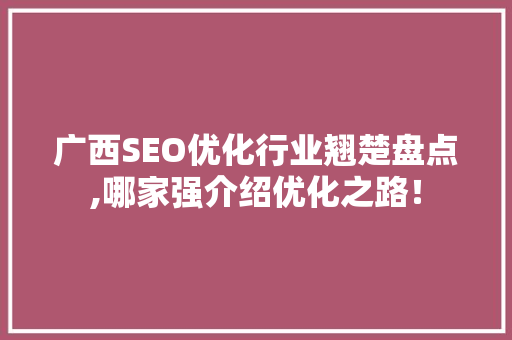 广西SEO优化行业翘楚盘点,哪家强介绍优化之路！