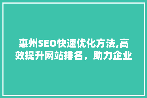 惠州SEO快速优化方法,高效提升网站排名，助力企业腾飞