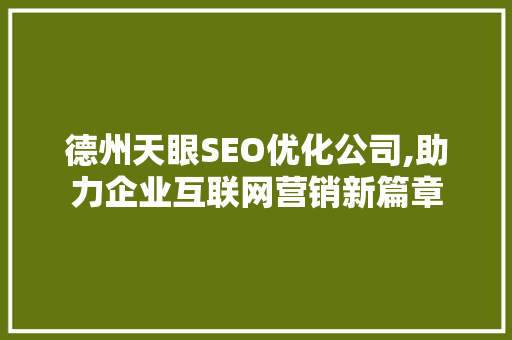 德州天眼SEO优化公司,助力企业互联网营销新篇章