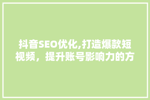 抖音SEO优化,打造爆款短视频，提升账号影响力的方法