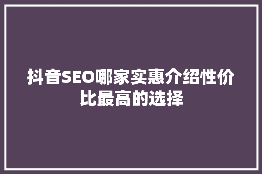 抖音SEO哪家实惠介绍性价比最高的选择