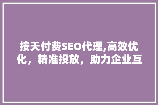 按天付费SEO代理,高效优化，精准投放，助力企业互联网营销