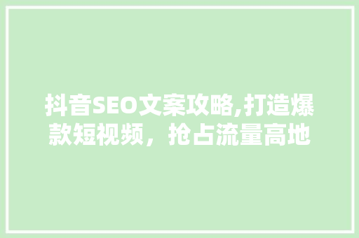抖音SEO文案攻略,打造爆款短视频，抢占流量高地