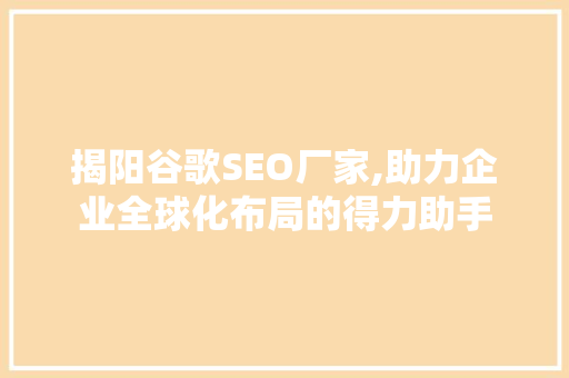 揭阳谷歌SEO厂家,助力企业全球化布局的得力助手