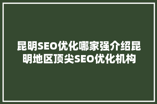 昆明SEO优化哪家强介绍昆明地区顶尖SEO优化机构