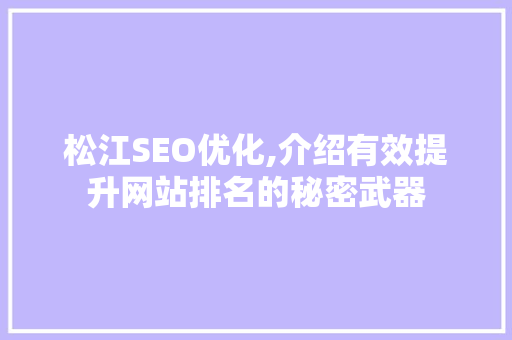 松江SEO优化,介绍有效提升网站排名的秘密武器