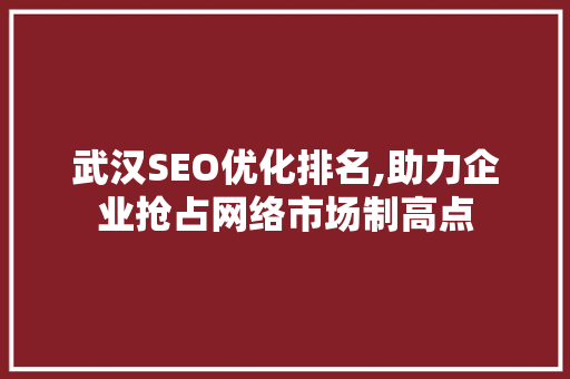 武汉SEO优化排名,助力企业抢占网络市场制高点