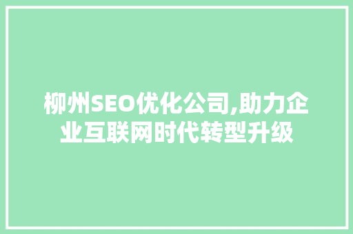 柳州SEO优化公司,助力企业互联网时代转型升级