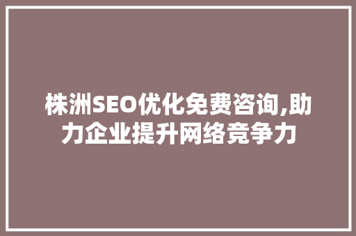 株洲SEO优化免费咨询,助力企业提升网络竞争力