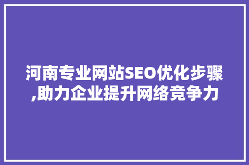 河南专业网站SEO优化步骤,助力企业提升网络竞争力