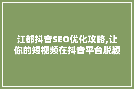 江都抖音SEO优化攻略,让你的短视频在抖音平台脱颖而出