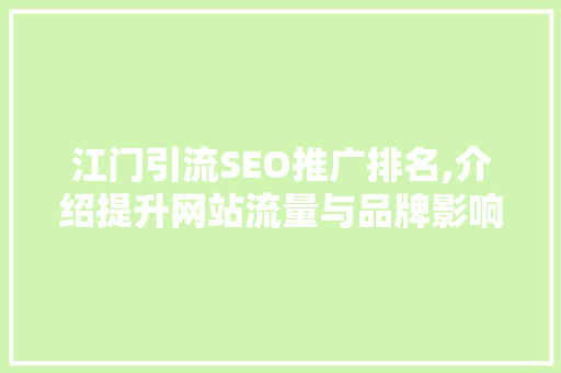江门引流SEO推广排名,介绍提升网站流量与品牌影响力的方法