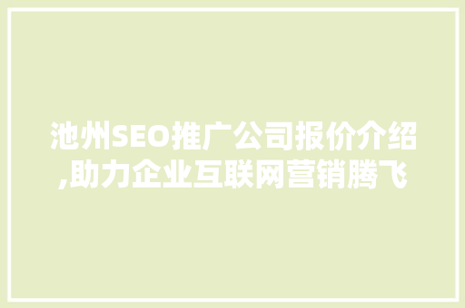 池州SEO推广公司报价介绍,助力企业互联网营销腾飞