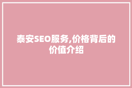 泰安SEO服务,价格背后的价值介绍