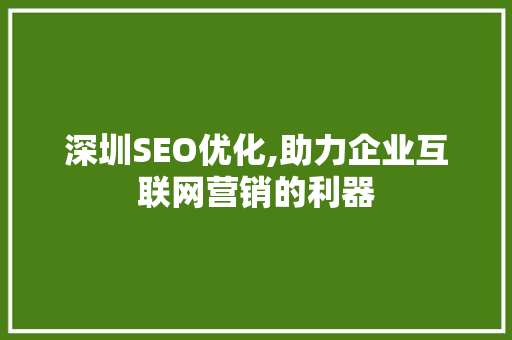 深圳SEO优化,助力企业互联网营销的利器