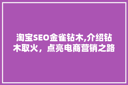 淘宝SEO金雀钻木,介绍钻木取火，点亮电商营销之路