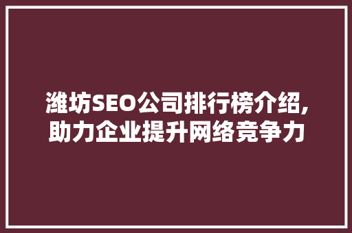 潍坊SEO公司排行榜介绍,助力企业提升网络竞争力