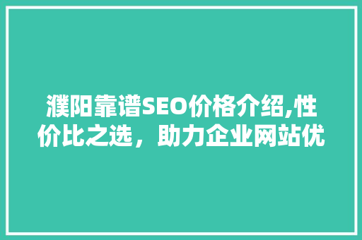 濮阳靠谱SEO价格介绍,性价比之选，助力企业网站优化