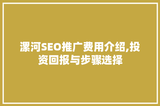 漯河SEO推广费用介绍,投资回报与步骤选择