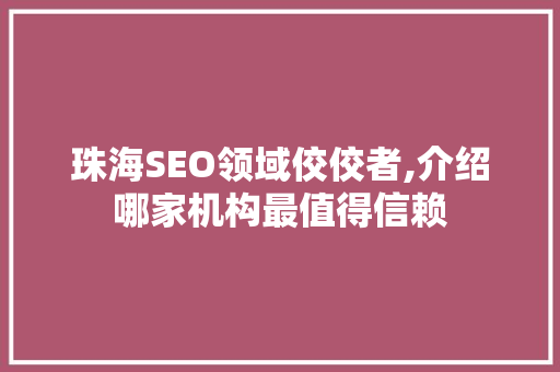 珠海SEO领域佼佼者,介绍哪家机构最值得信赖