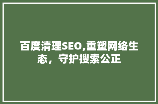 百度清理SEO,重塑网络生态，守护搜索公正