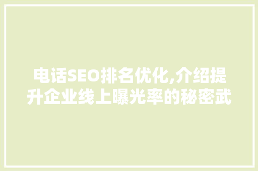 电话SEO排名优化,介绍提升企业线上曝光率的秘密武器