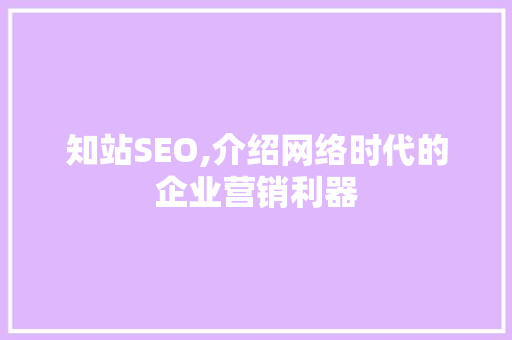 知站SEO,介绍网络时代的企业营销利器