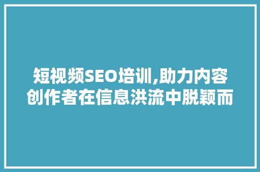 短视频SEO培训,助力内容创作者在信息洪流中脱颖而出