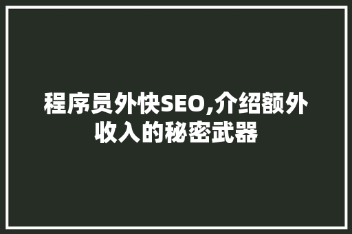 程序员外快SEO,介绍额外收入的秘密武器