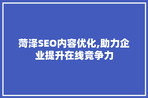 菏泽SEO内容优化,助力企业提升在线竞争力