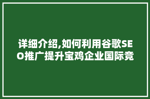 详细介绍,如何利用谷歌SEO推广提升宝鸡企业国际竞争力