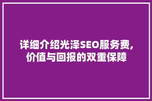 详细介绍光泽SEO服务费,价值与回报的双重保障