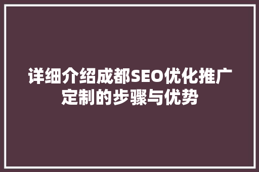 详细介绍成都SEO优化推广定制的步骤与优势