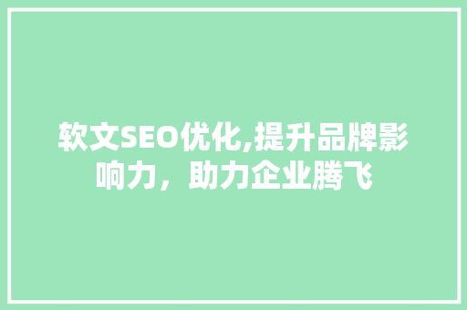 软文SEO优化,提升品牌影响力，助力企业腾飞