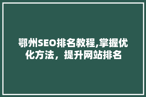 鄂州SEO排名教程,掌握优化方法，提升网站排名