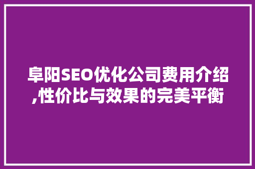 阜阳SEO优化公司费用介绍,性价比与效果的完美平衡