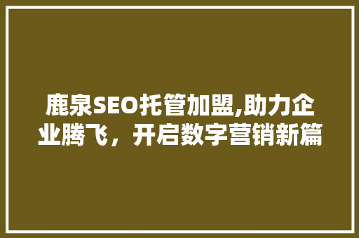 鹿泉SEO托管加盟,助力企业腾飞，开启数字营销新篇章